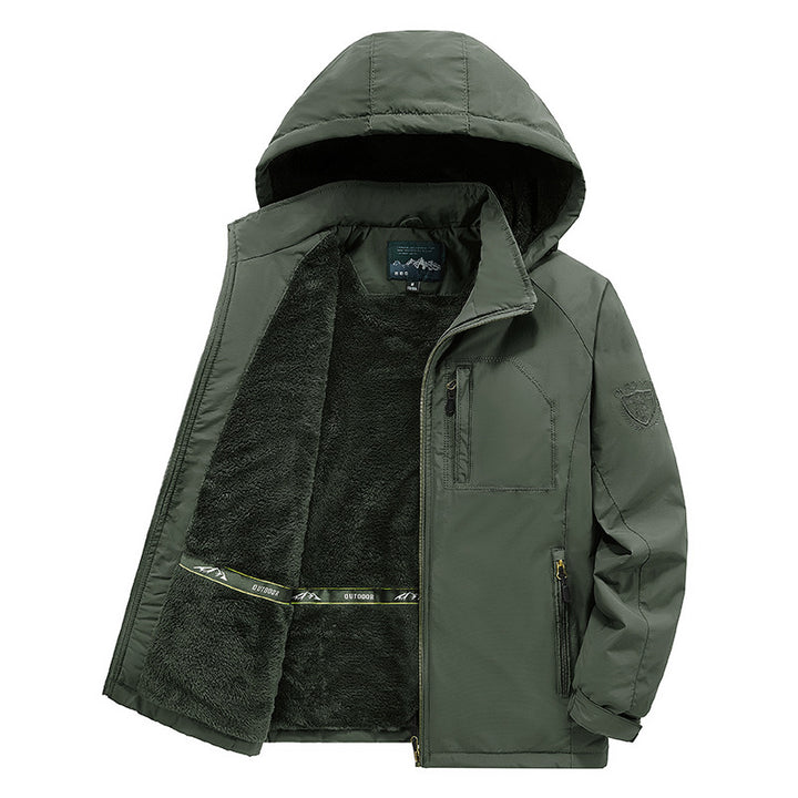 Men's nan windproof thermal jacket with cozy faux fur lining, hood, and multifunctional zip pockets Mune Fashion