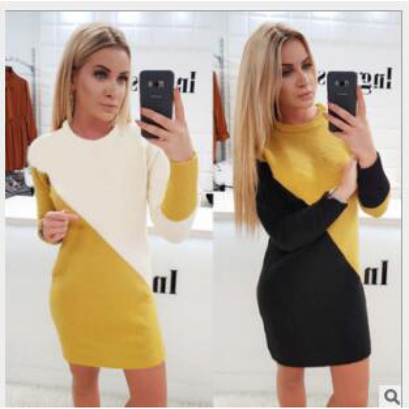 Women Figure-hugging knitted minidress with diagonal color block and round neckline Mune Fashion