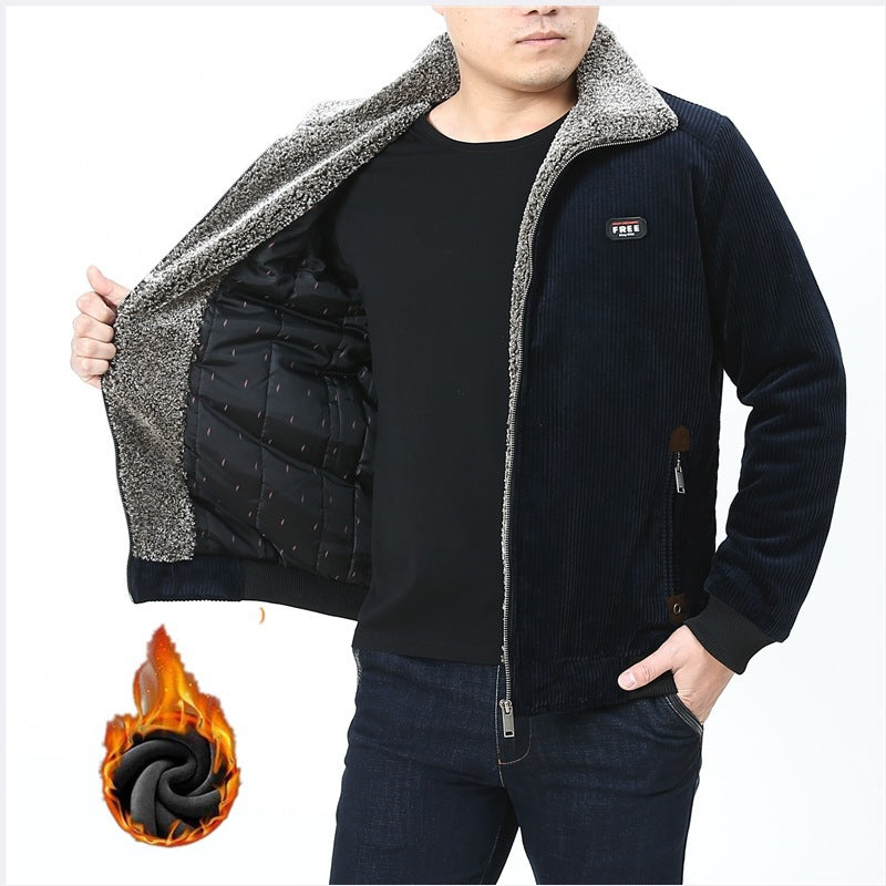 Men's cord jacket with warming Sherpa lining, stand-up collar, and zipper Mune Fashion
