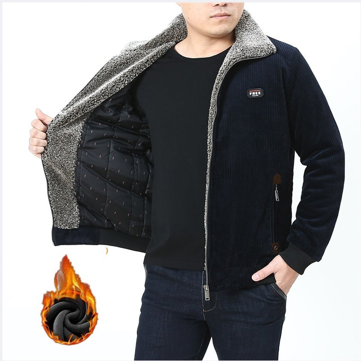 Men's cord jacket with warming Sherpa lining, stand-up collar, and zipper Mune Fashion