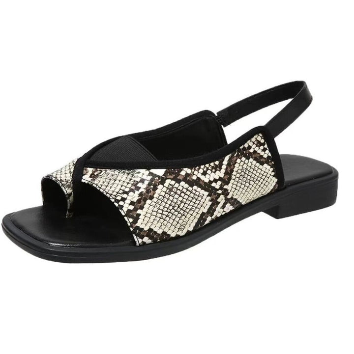 Women's toe ring sandal with snake embossing, elastic middle foot strap and padded comfort insole Mune Fashion