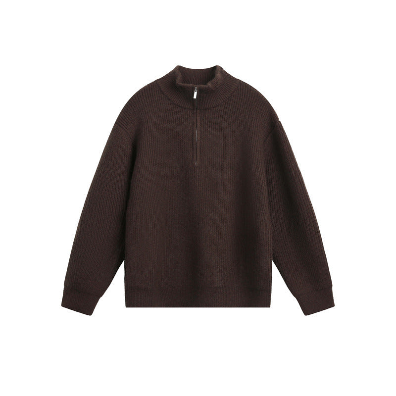 Unisex chunky knit pullover with half zipper and stand-up collar Mune Fashion
