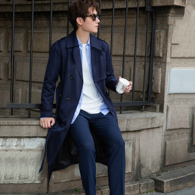 Men's Tailored Trench Coat made of water-repellent twill with double-breasted button placket Mune Fashion