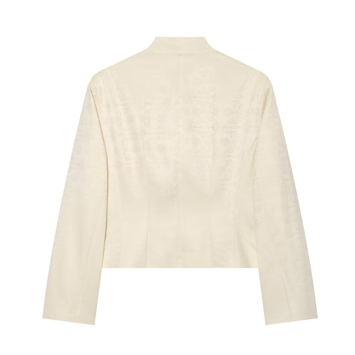 Ladies Short Parade Jacket with Stand-Up Collar, Decorative Trim and Row Buttons Mune Fashion