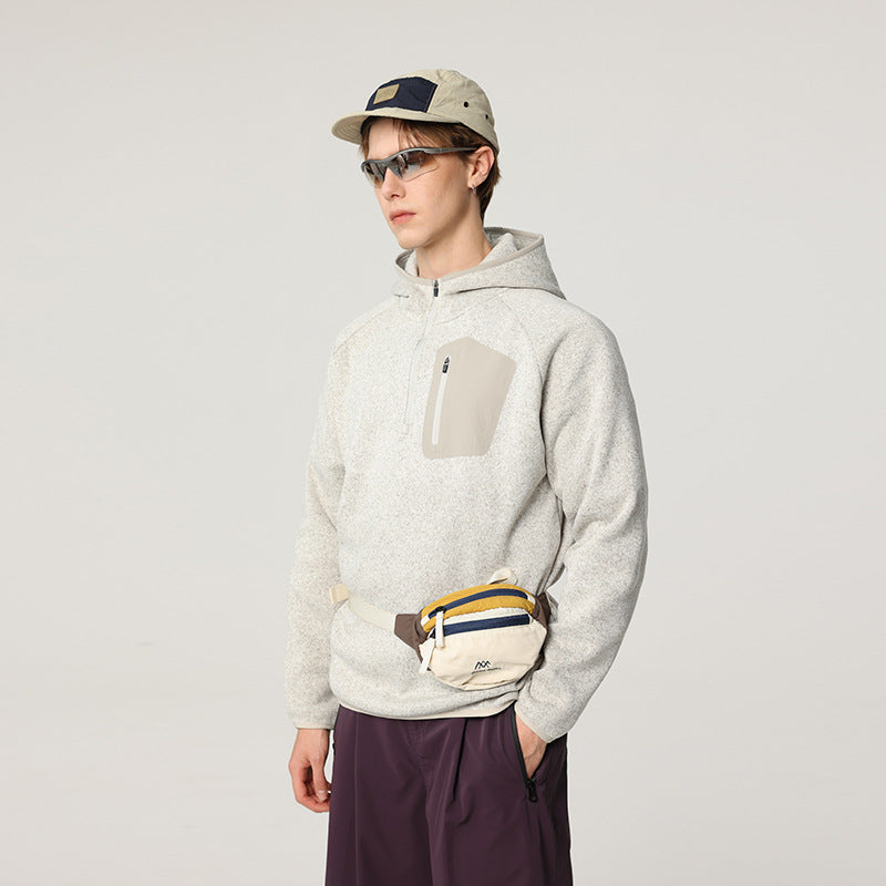 Damen Fleece-Halbzip Kapuzenpullover mit Brust-Zip-Tasche und relaxed Oversize-Schnitt Mune Fashion