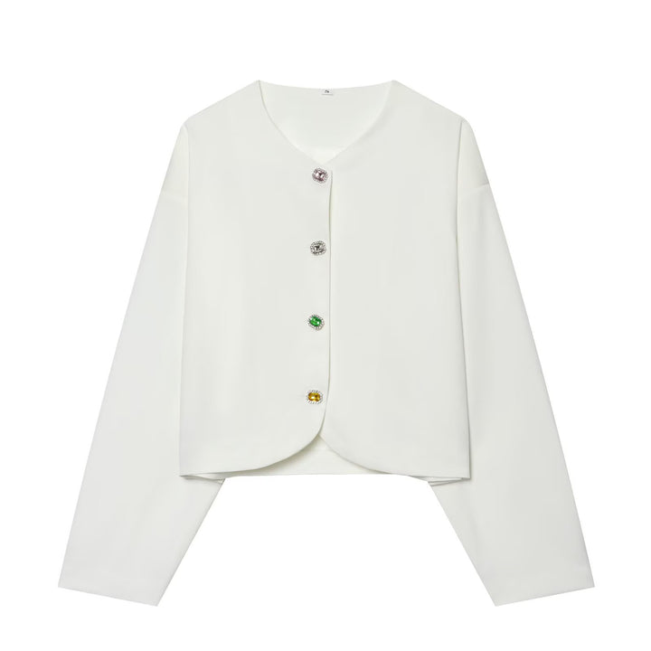 Women's short blazer without collar with decorative buttons and short cropped cut Mune Fashion