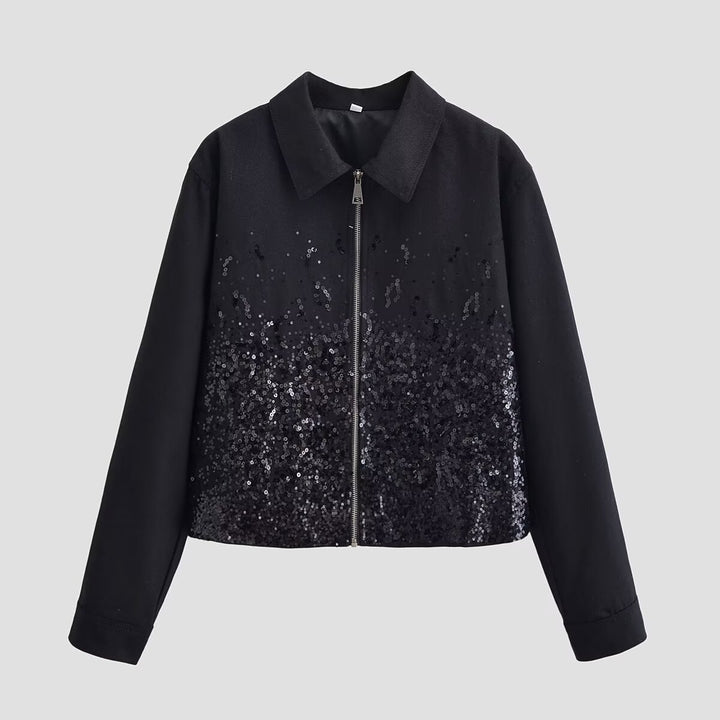 Women's short jacket with continuous zipper and sequin front Mune Fashion