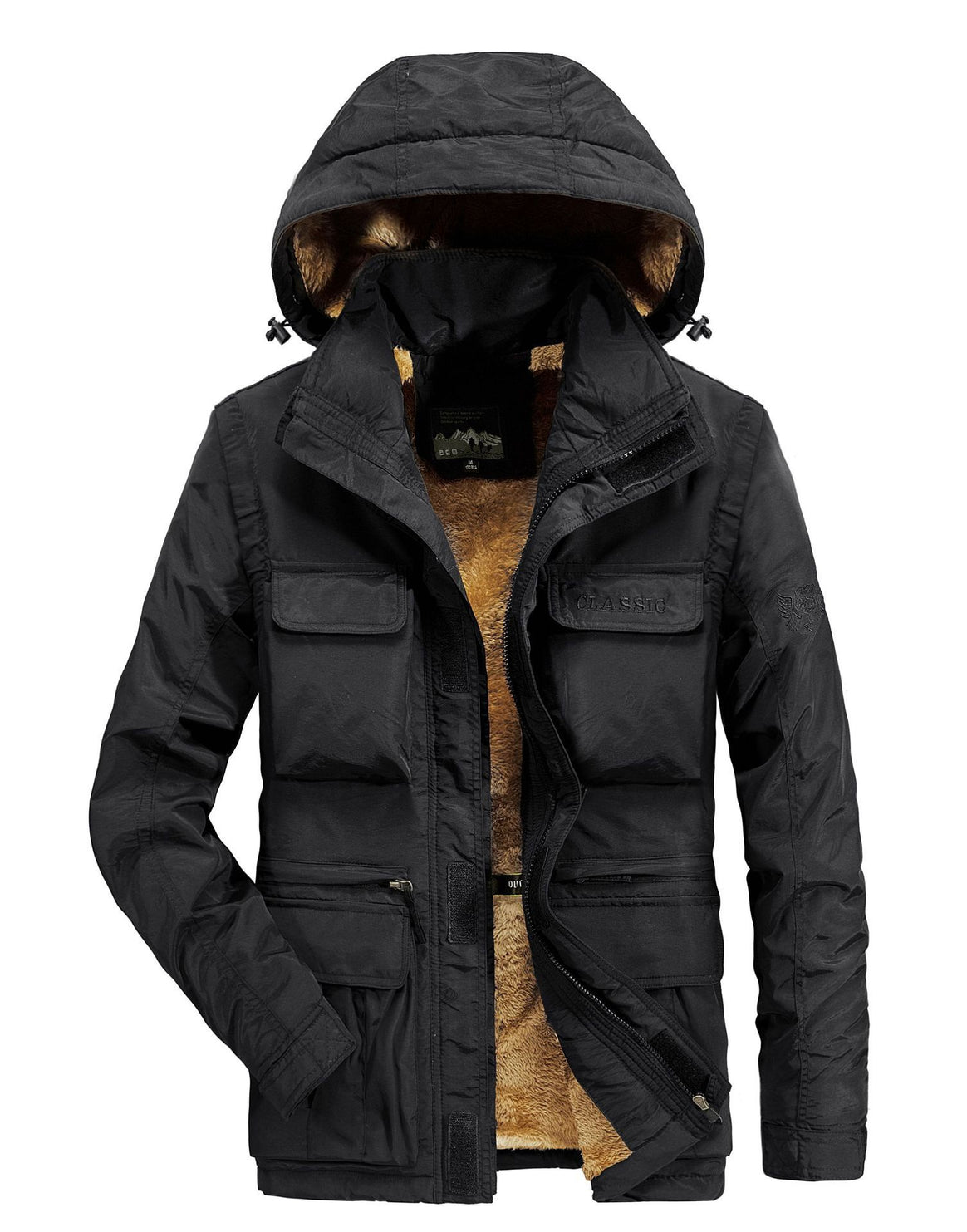 Men's thermal parka with teddy fleece lining, hood and multifunctional pockets Mune Fashion