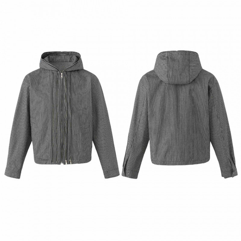 Unisex hooded jacket in boxy cut with double zipper and pinstripe look Mune Fashion
