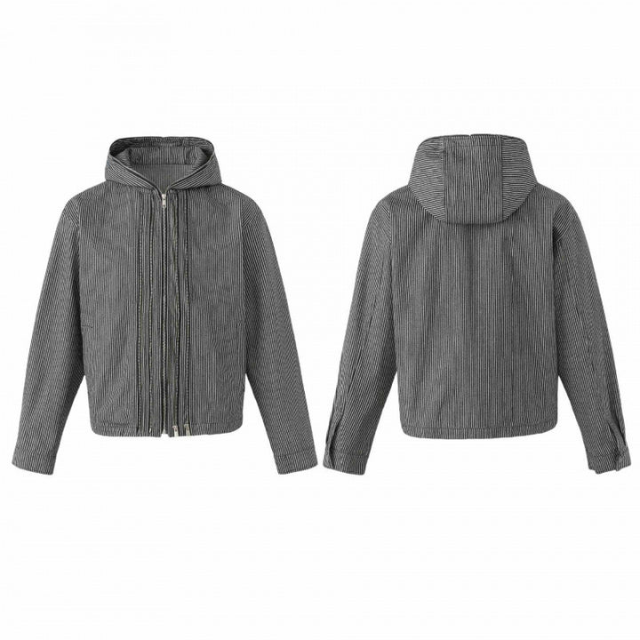 Unisex hooded jacket in boxy cut with double zipper and pinstripe look Mune Fashion