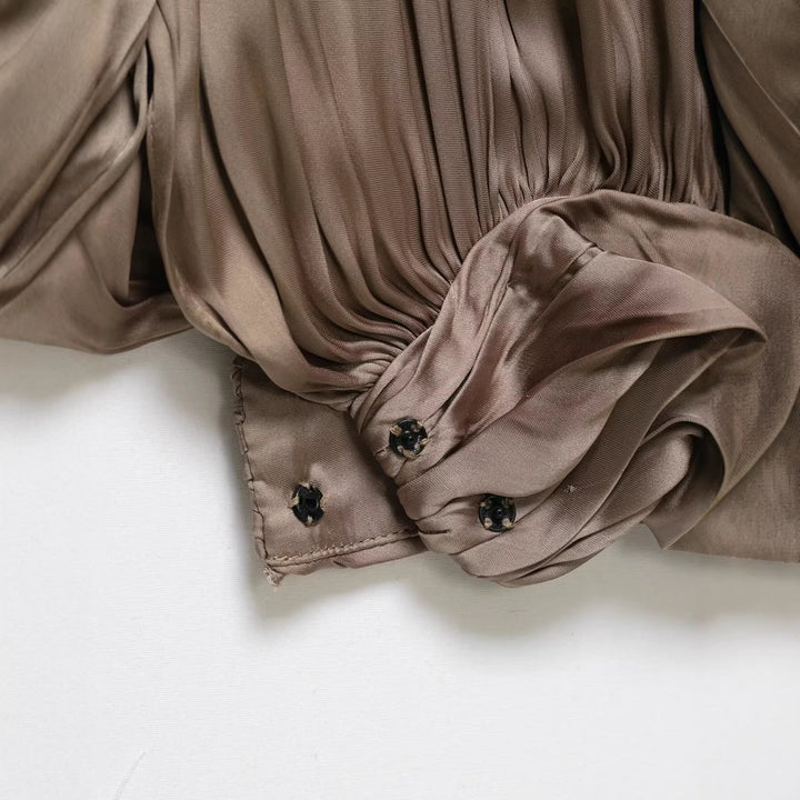 Women Pleated Satin Harem Skirt with Voluminous Silhouette and Gathered Cuffs Mune Fashion
