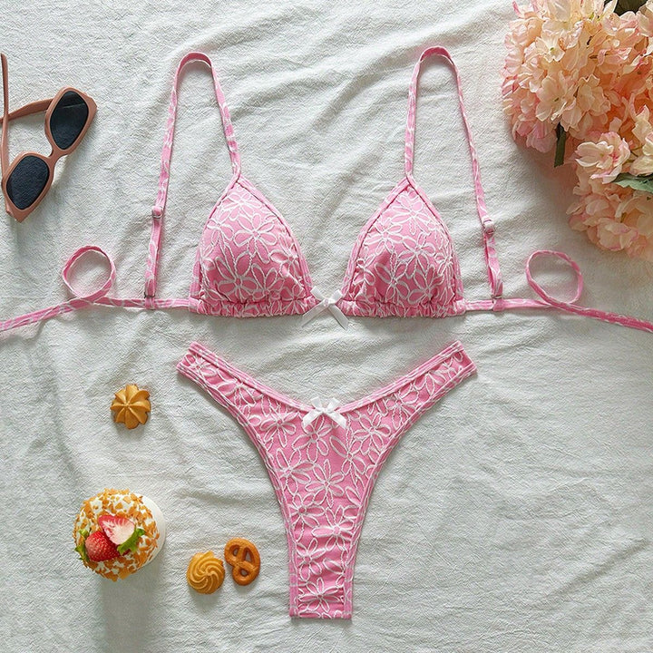 Women Playful Triangle Bikini with Floral Appliqués Mune Fashion