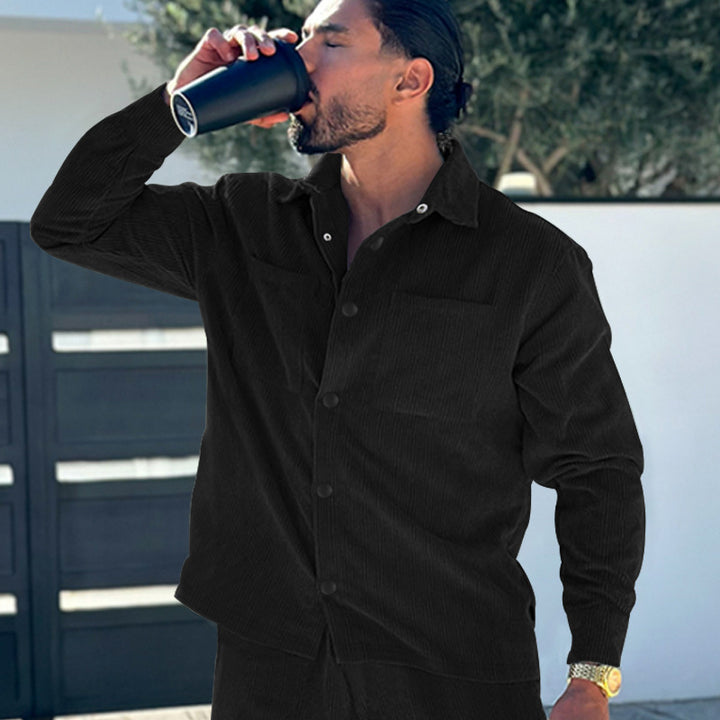 Men's cord oversized shirt with chest pockets and full button placket Mune Fashion
