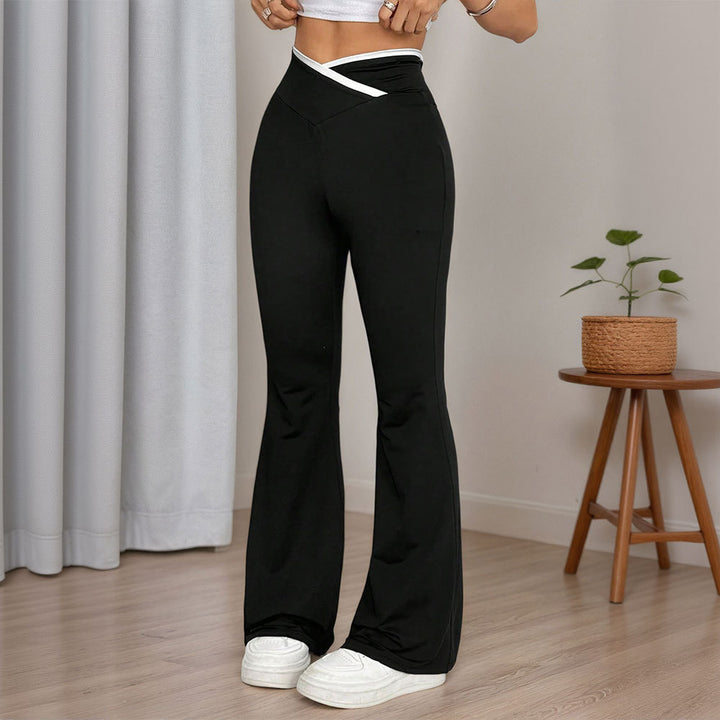 Women's figure-hugging high-waisted flared trousers with V waistband and shaping stretch jersey Mune Fashion