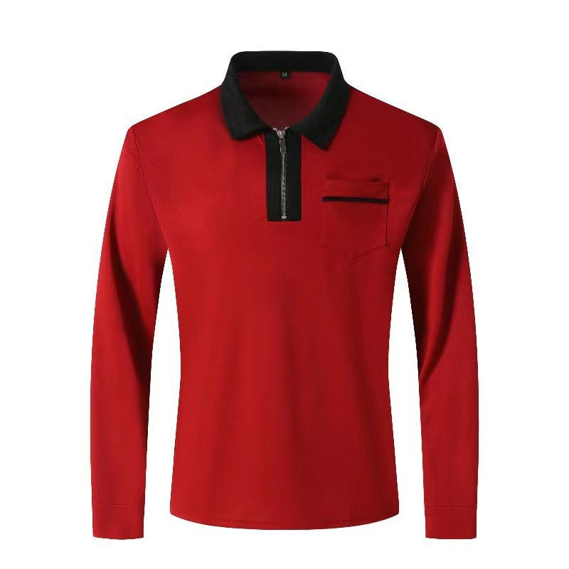 Men's Long Sleeve Polo Shirt with Half Zip, Contrast Collar & Chest Pocket Mune Fashion