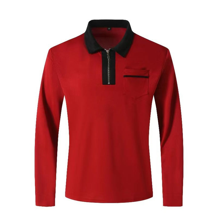 Men's Long Sleeve Polo Shirt with Half Zip, Contrast Collar & Chest Pocket Mune Fashion