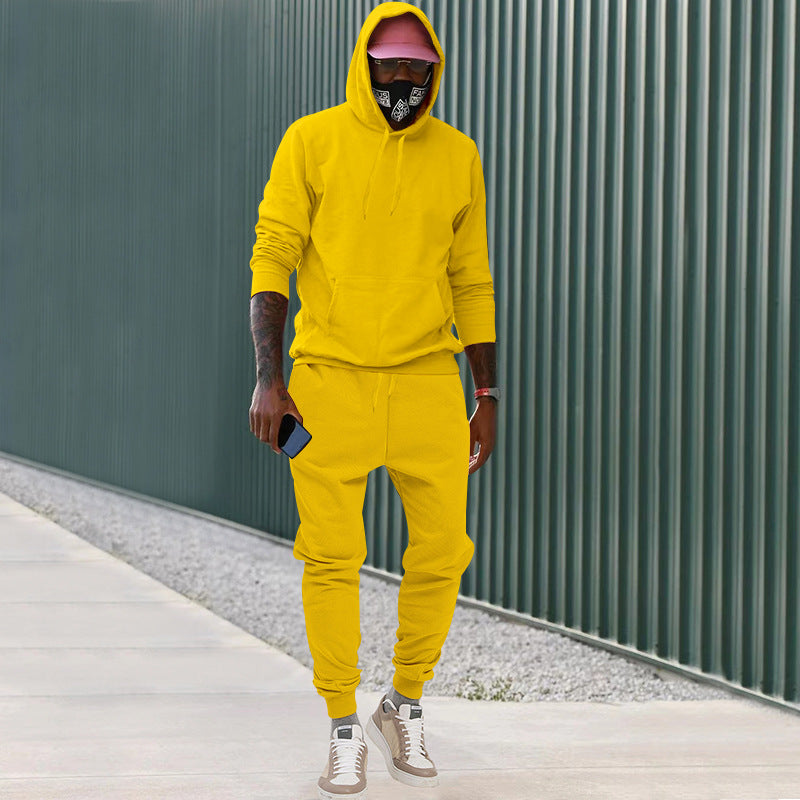 Men's casual hoodie and jogging set made of French Terry with kangaroo pocket, ribbed cuffs, and elastic drawstring waistband Mune Fashion