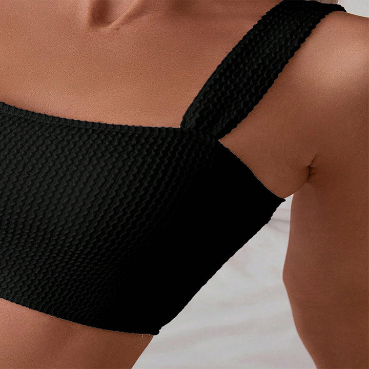 Ladies High-Cut Bikini with Texture and Wide Straps Mune Fashion