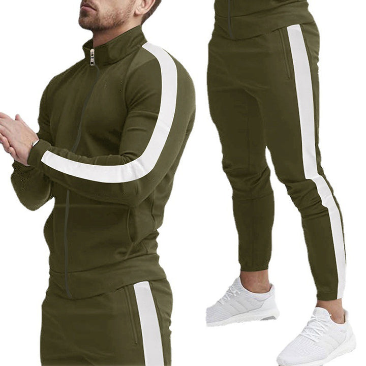 Men's fitted sports outfit with stand-up collar, full-length zip and tapered sports pants with side stripes Mune Fashion