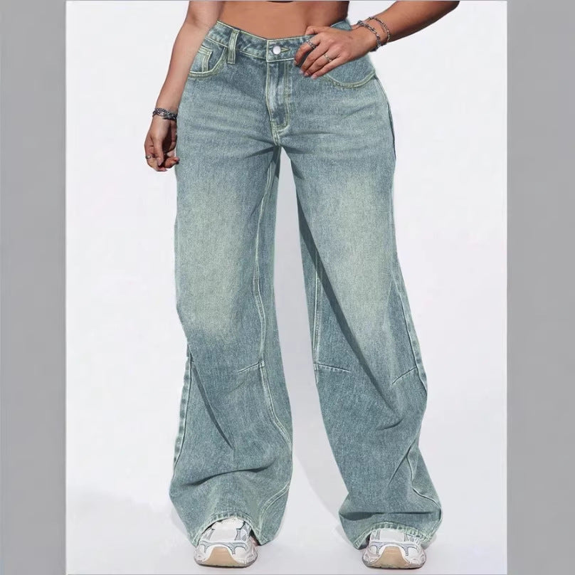 Women High-Waist Wide Vintage-Denim Baggy-Jeans with Relaxed Flare Mune Fashion