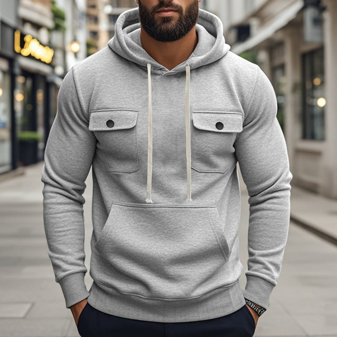 Men's sporty hoodie with patch flap pockets, kangaroo pocket, and narrow hem Mune Fashion