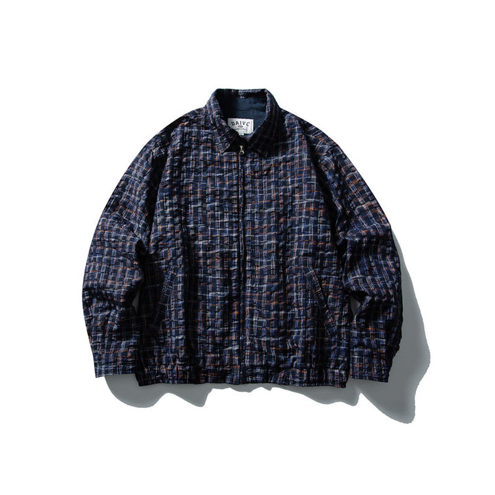 Men's checked Harrington jacket with zipper, shirt collar and elastic hem Mune Fashion