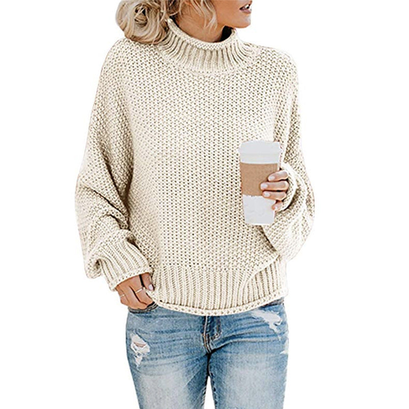 Women's chunky knit turtleneck sweater with oversized cut and block stripe design Mune Fashion