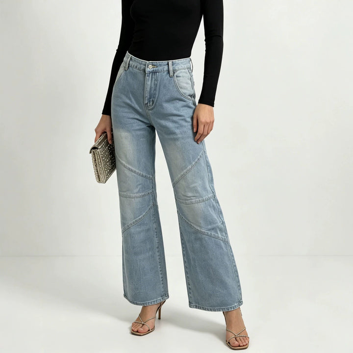 Women's wide jeans with high waist, curved decorative seams and wide leg Mune Fashion