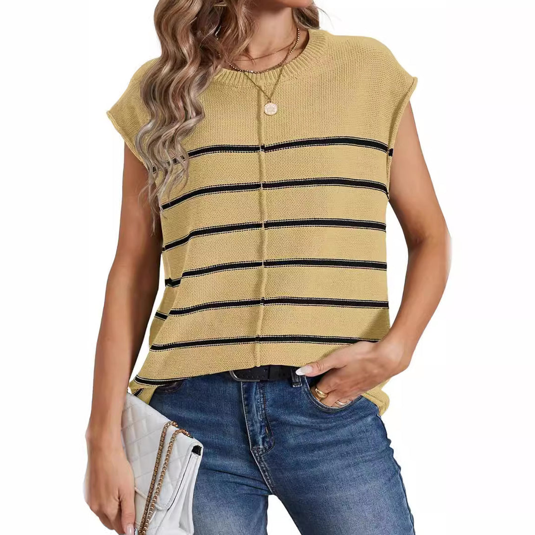Women's sleeveless striped knit top in boxy cropped style Mune Fashion