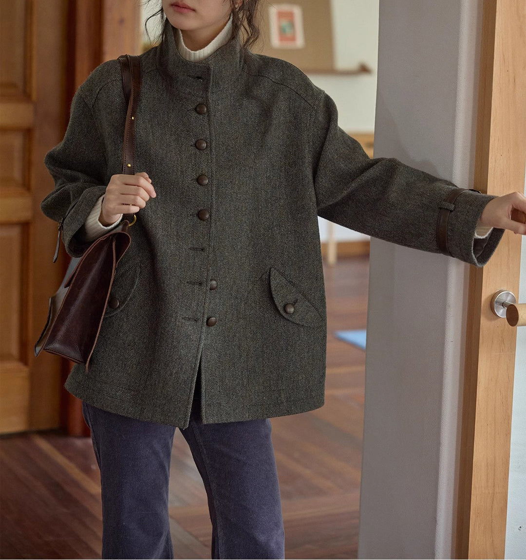 Women's Elegant and Comfortable Wool Jacket with High Collar Drune