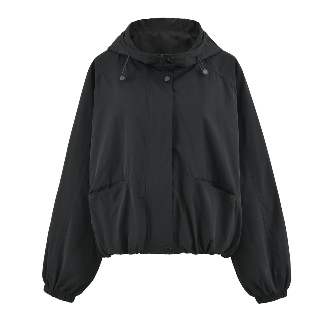Women's short jacket with hood, drawstring, kangaroo pockets, and elastic waistband Mune Fashion
