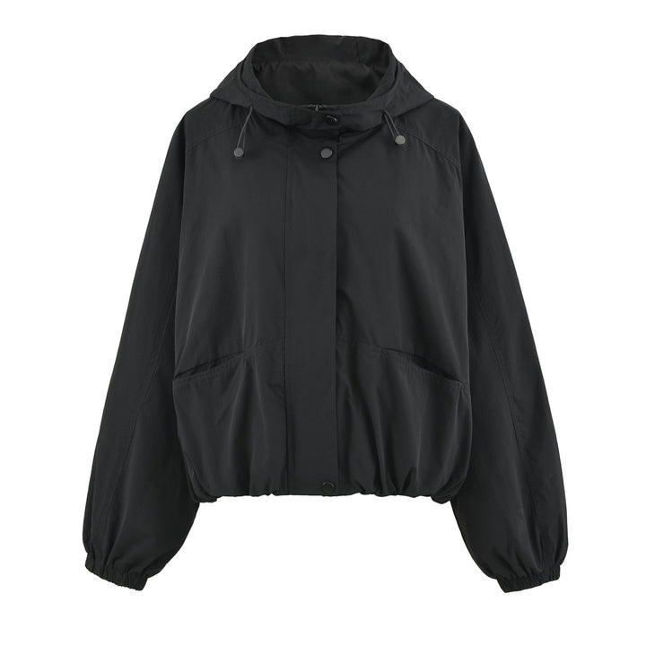 Women's short jacket with hood, drawstring, kangaroo pockets, and elastic waistband Mune Fashion
