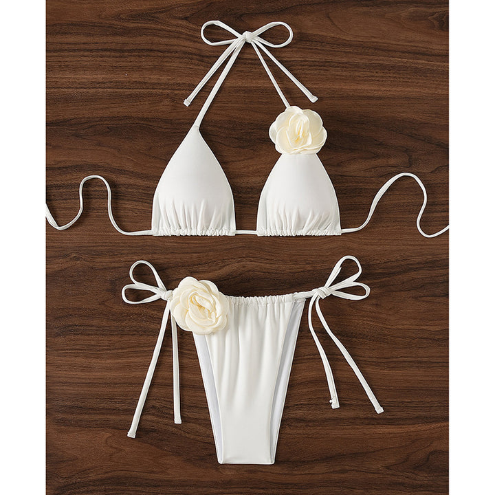 Women's triangle bikini with braided ruffle design and flower detail Mune Fashion