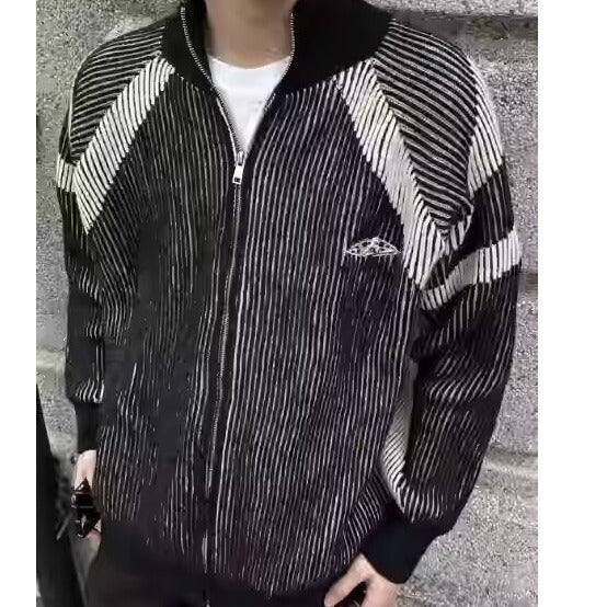 Men's loose bomber jacket with vertical pinstripe pattern and full zip Mune Fashion