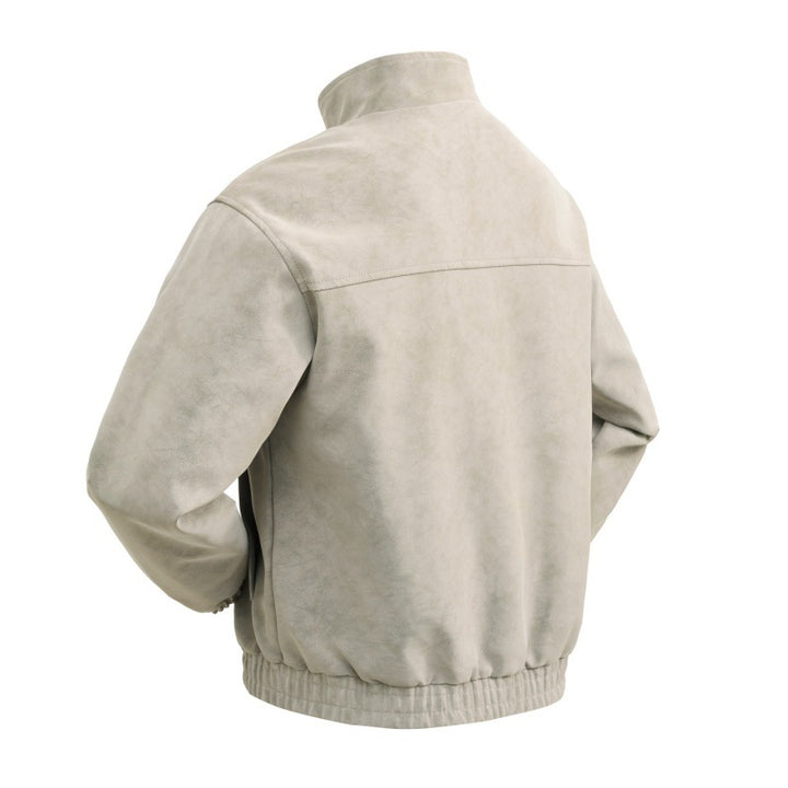 Men's short velour imitation blouson with high stand-up collar, metal zipper, and elastic hem Mune Fashion