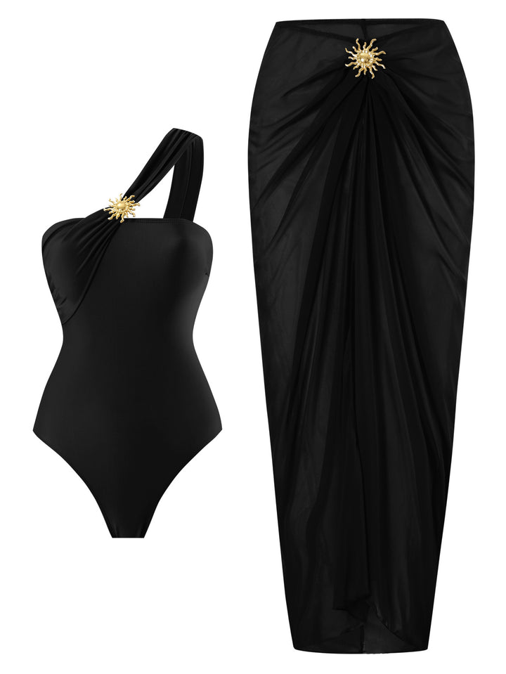 Women's One-Piece Swimsuit with Transparent Wrap Skirt Mune Fashion