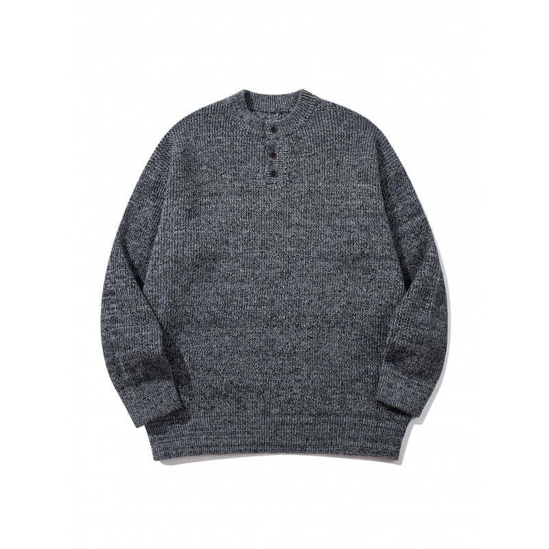 Unisex Oversize Chunky Knit Henley Sweater with Melange Structure and Ribbed Finishes Mune Fashion