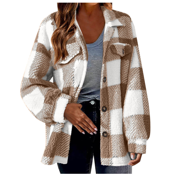 Women's cozy Sherpa check transitional jacket with chest pockets and generous oversized cut Mune Fashion