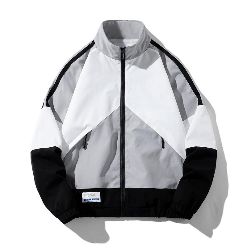 Men's Lightweight Windbreaker Track Jacket in Geometric Color Block with Mesh Lining, Stand-up Collar & Zipper Mune Fashion