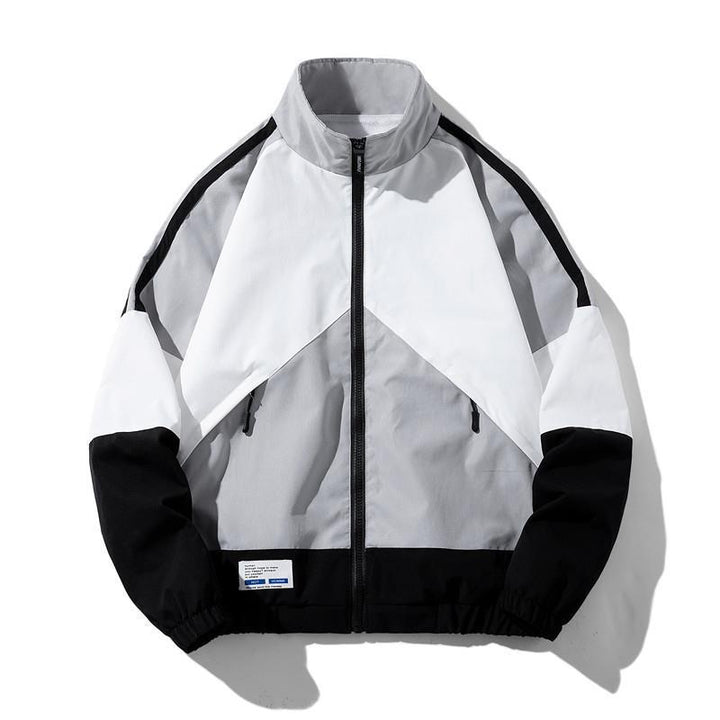 Men's Lightweight Windbreaker Track Jacket in Geometric Color Block with Mesh Lining, Stand-up Collar & Zipper Mune Fashion
