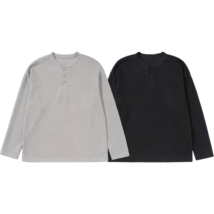 Unisex Structured Waffle Henley Shirt with Straight Hem and Oversized Silhouette Mune Fashion