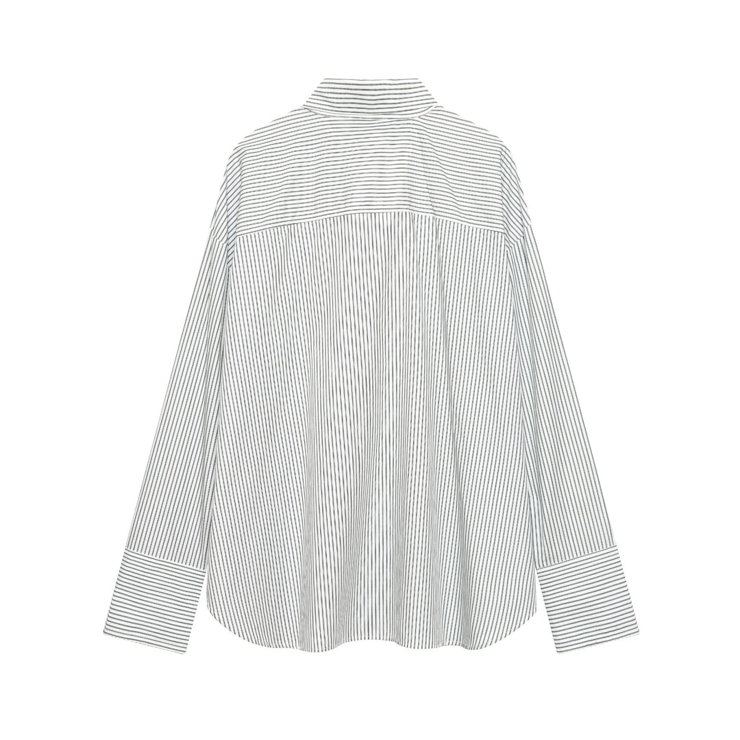Women nan striped blouse with tie, concealed button placket and oversized cut Mune Fashion