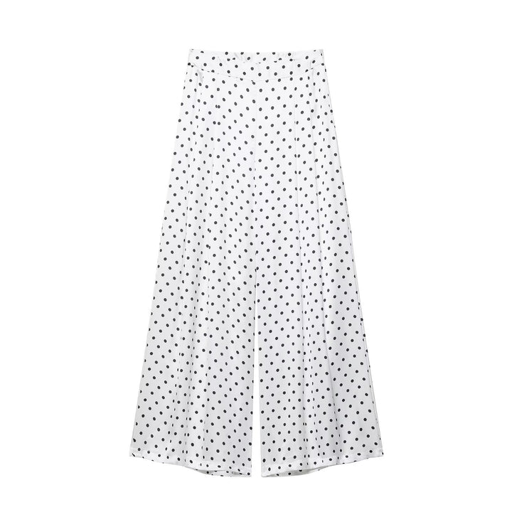 Women's Wide Palazzo Pants with High Waist, Leg Slit and Polka Dot Pattern Mune Fashion