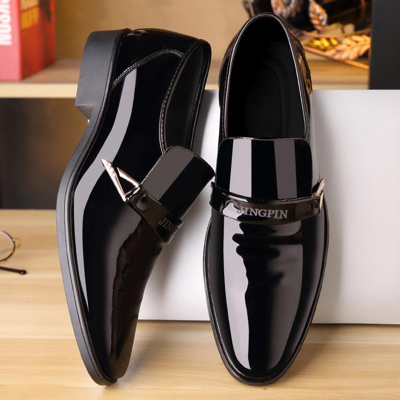 Men's patent loafers with decorative metal accent buckle and sleek elegance Mune Fashion