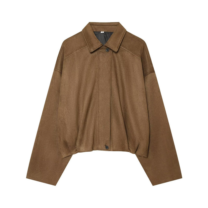 Women Cropped Oversized Cape Jacket with Shirt Collar and Hidden Button Placket Mune Fashion