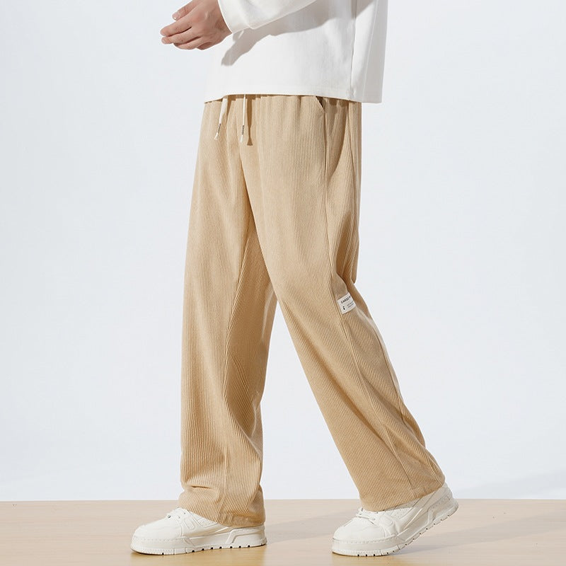 Men's Casual Corduroy Pants with Elastic Waist and Side Pockets Mune Fashion