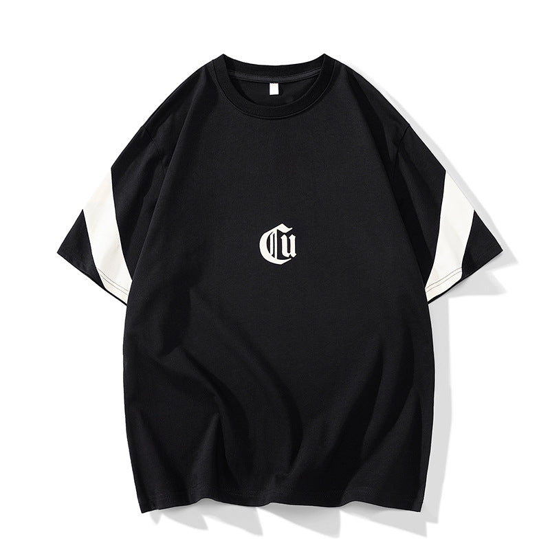 Men's Oversized Cotton T-Shirt with Contrast Sleeves and Gothic Logo Mune Fashion
