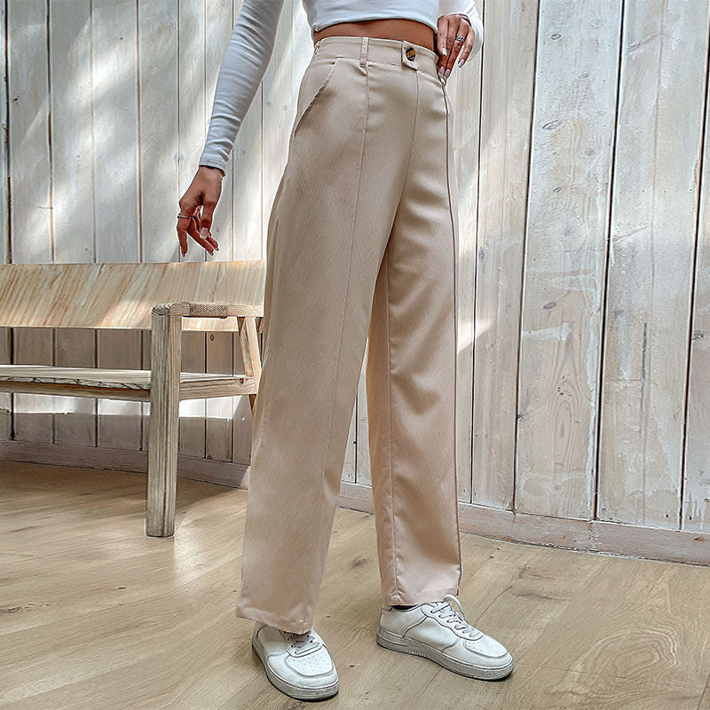 Women High-Waisted Wide-Leg Trousers with Crease and Subtle Suit Look Mune Fashion