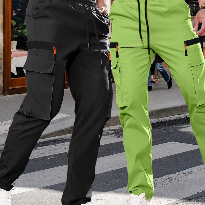 Men's cargo pants in jogger style with elastic waistband, drawstring & multiple pockets Mune Fashion