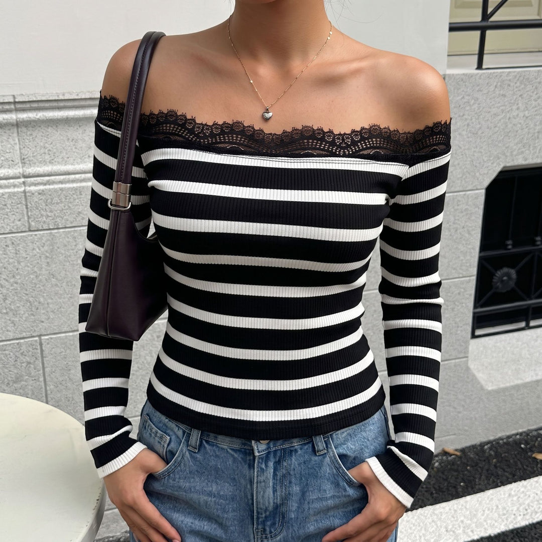 Women Off-Shoulder Top with Lace Mune Fashion